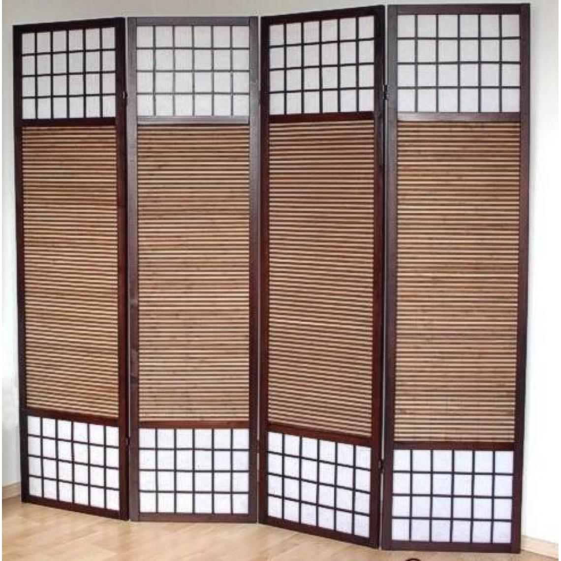 Decoshop26 - Paravent 4 panneaux marron en bois et bambou 176 x175 cm PAR06010 - Paravents