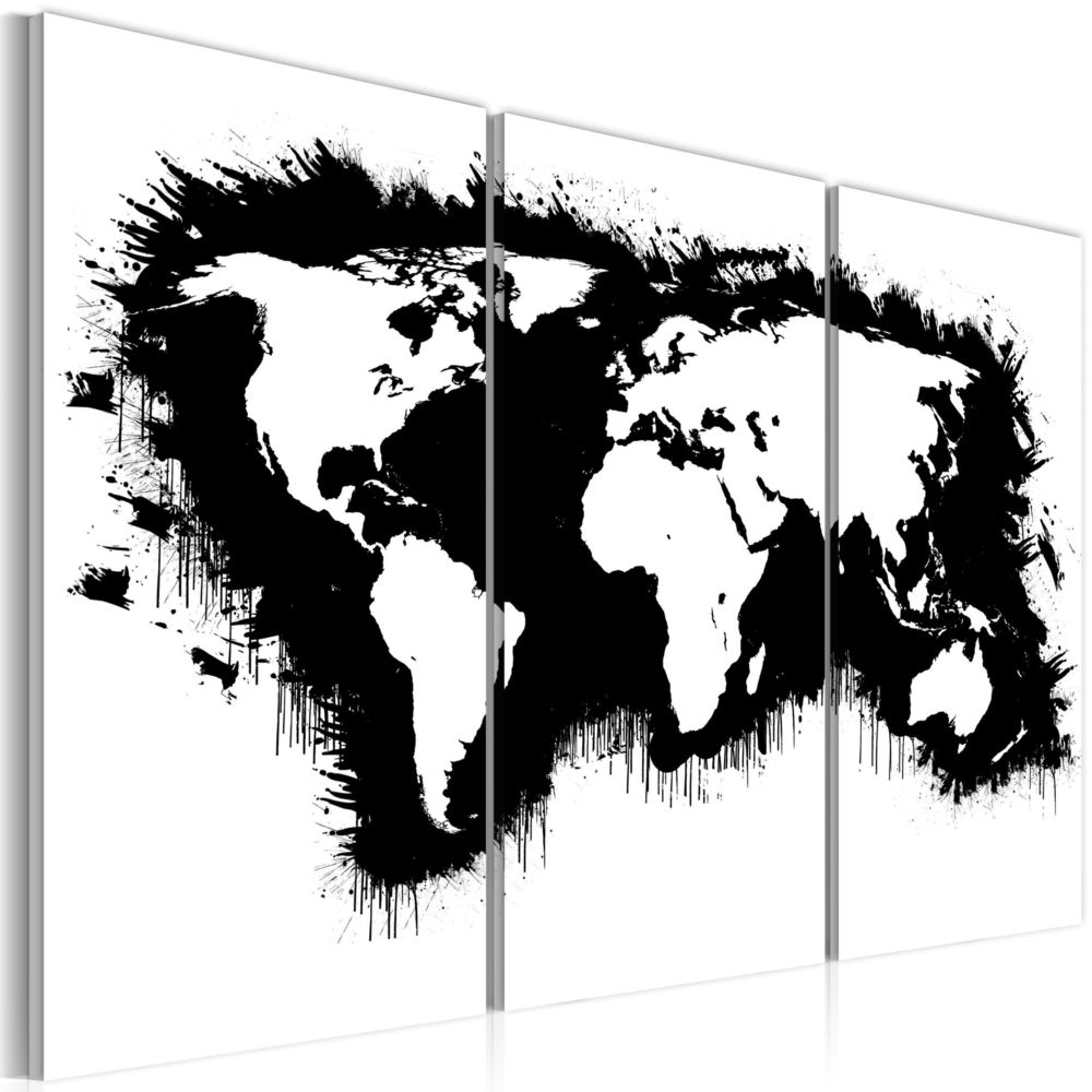Artgeist - Tableau - Carte monochromatique du Monde - triptyque 60x40 - Tableaux, peintures