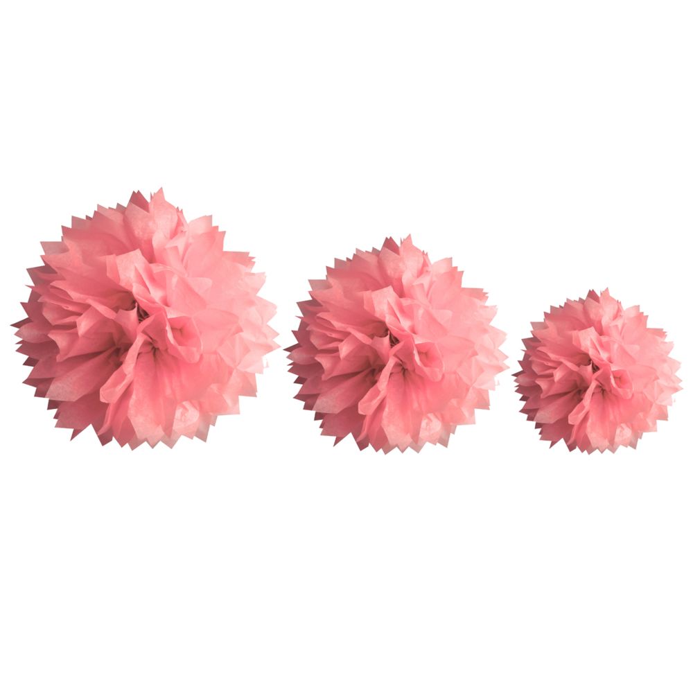 Visiodirect - Lot de 3 Pompons de décoration en papier coloris Rose - 40, 30 et 20 cm - Objets déco