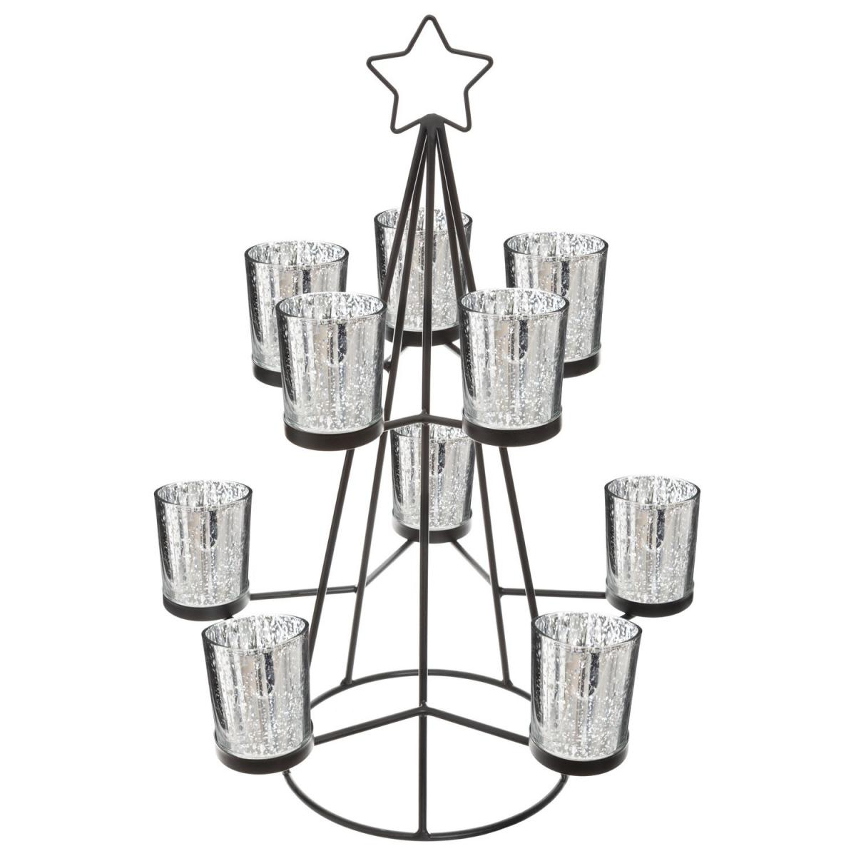 JJA - Photophore de Noël design métal Sapin - Noir - Décorations de Noël