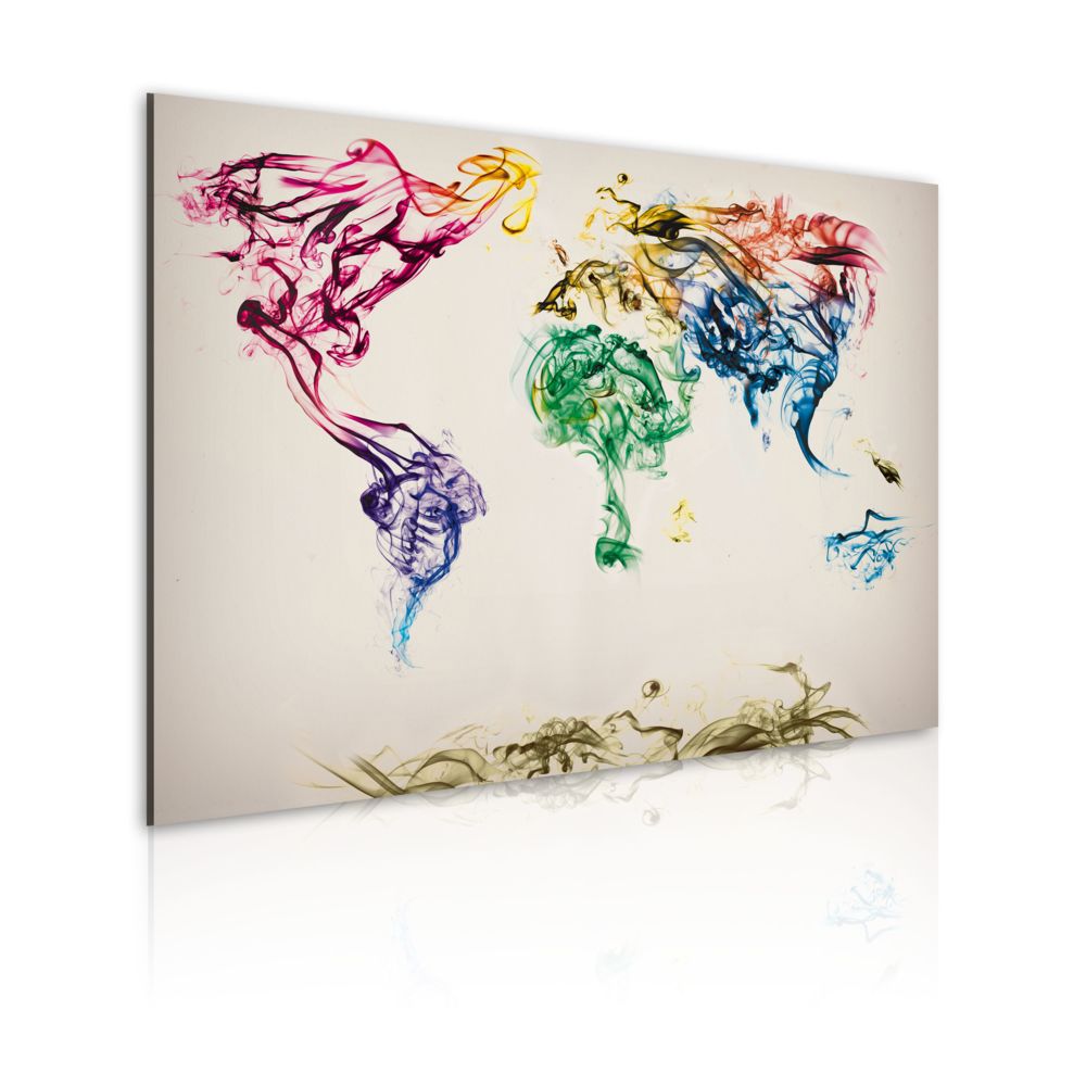 Bimago - Tableau - Carte mondiale en fumée colorée - Décoration, image, art | Cartes du monde | - Tableaux, peintures