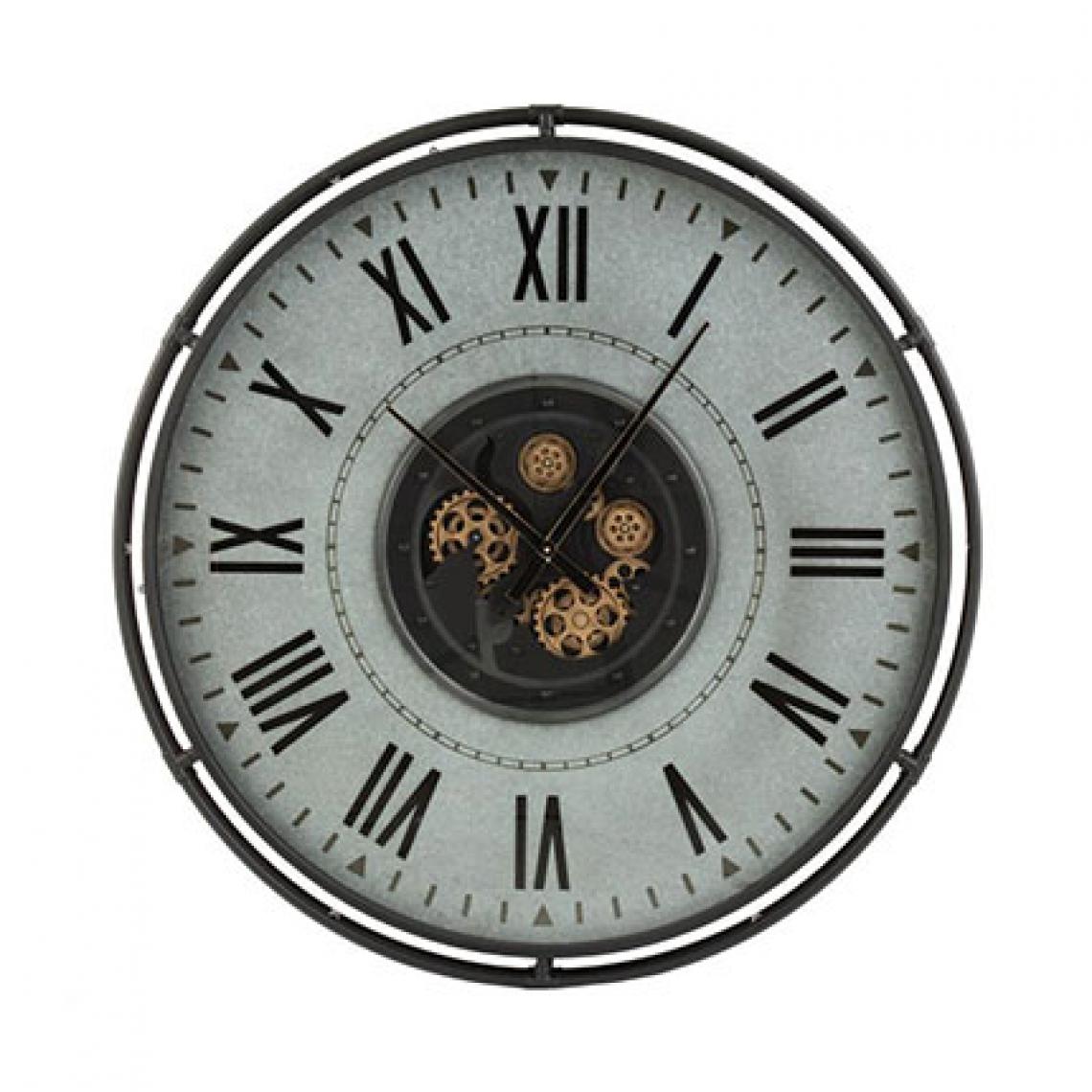 Paris Prix - Horloge ancienne ronde 109 cm en métal gris et doré - Horloges, pendules