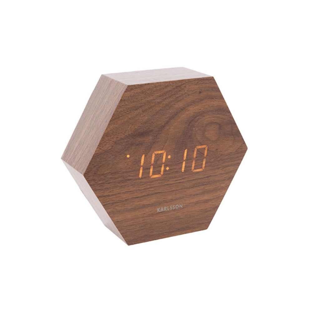 Present Time - Réveil Hexagon Bois 13 cm - Horloges, pendules