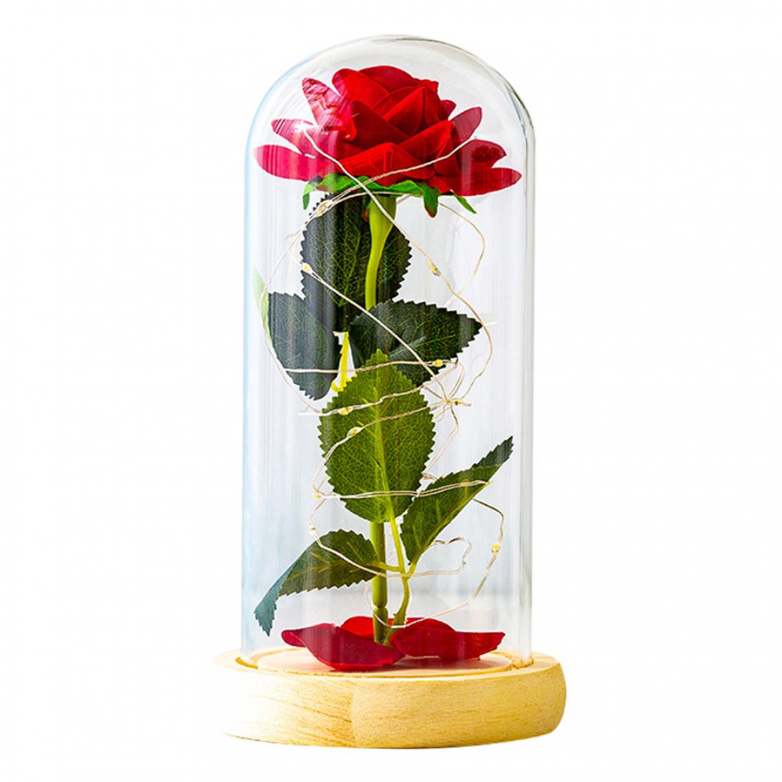 marque generique - Éternelle Rose en Verre Dôme Cadeaux pour Elle, pour Toujours Rose Fleur avec des Lumières Led, base en bois Cadeaux pour Anniversaire, Mariages, - Plantes et fleurs artificielles