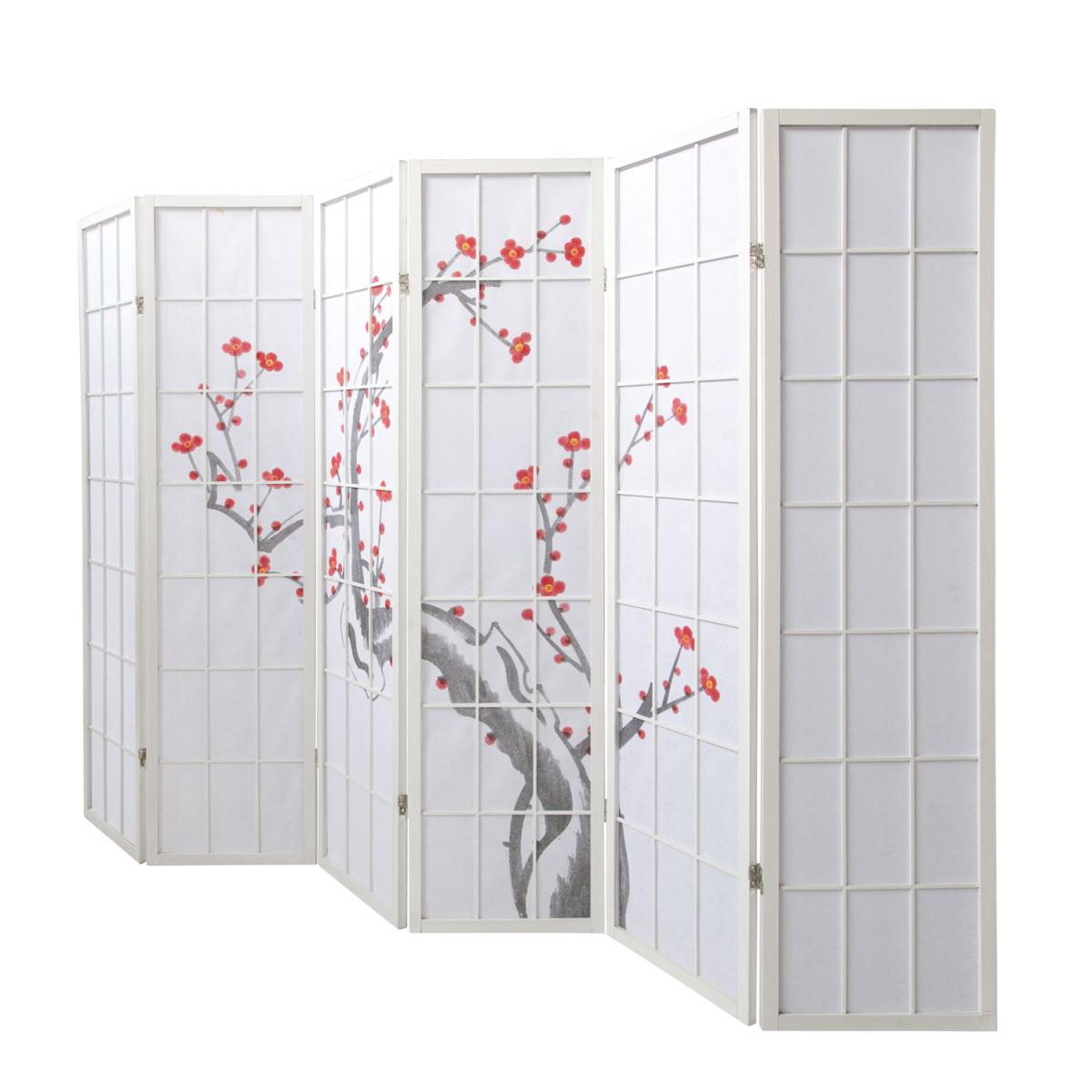 Icaverne - Distingué Paravent en bois en 6 parties 175 X 264 motif bambou blanc en papier de riz Shoji blanc - Paravents