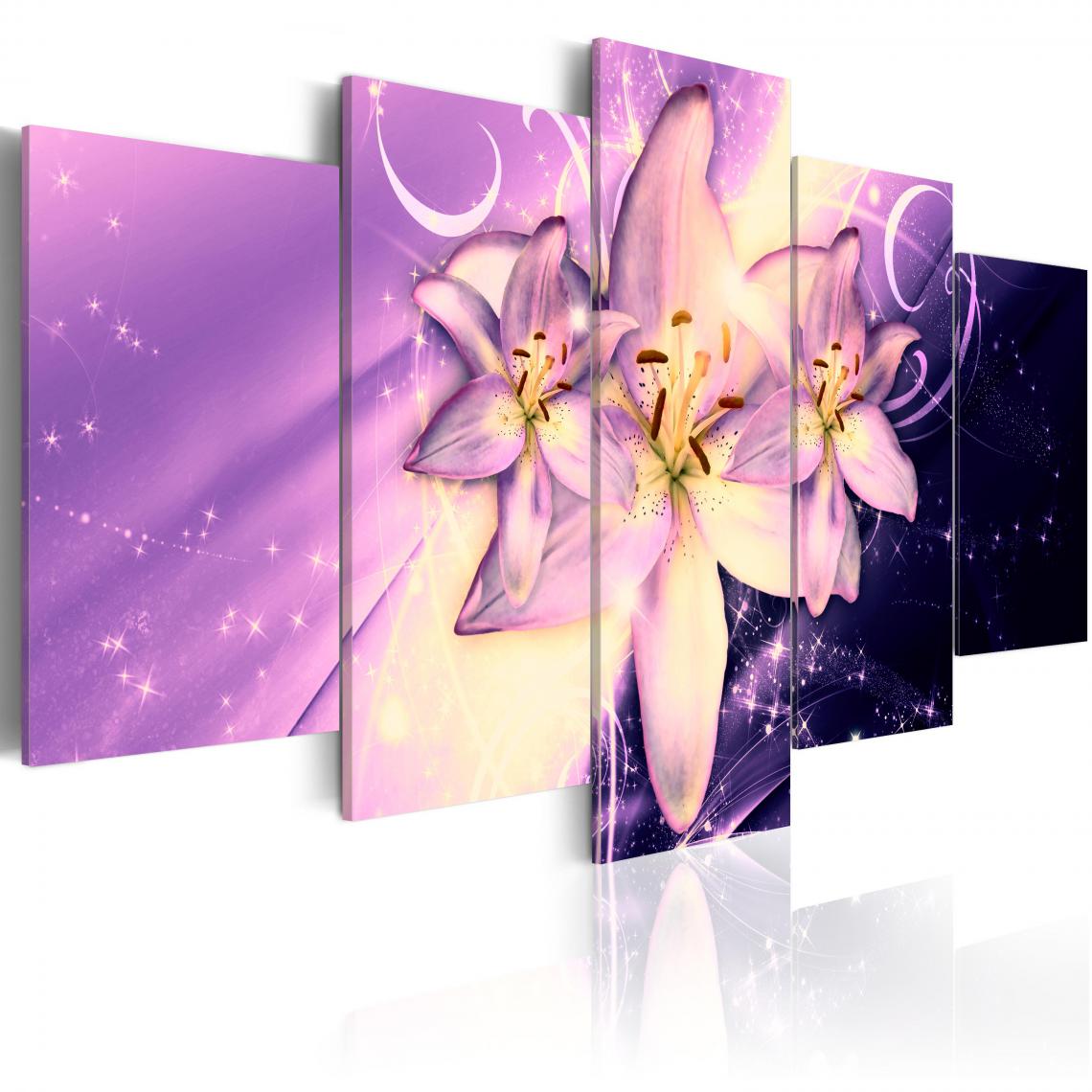 Decoshop26 - Tableau sur toile en 5 panneaux décoration murale image imprimée cadre en bois à suspendre Galaxie violette 100x50 cm 11_0005390 - Tableaux, peintures