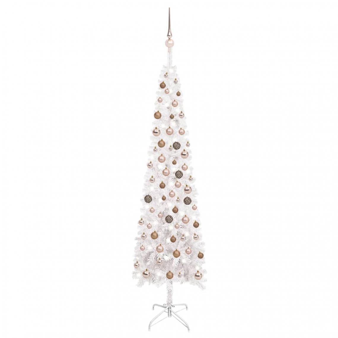Vidaxl - vidaXL Arbre de Noël mince avec LED et boules Blanc 210 cm - Sapin de Noël