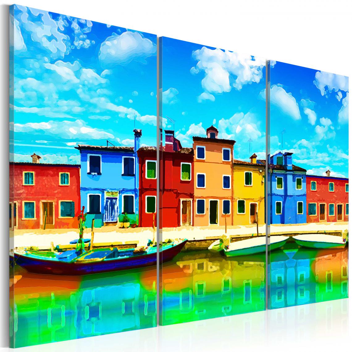Decoshop26 - Tableau sur toile en 3 panneaux décoration murale image imprimée cadre en bois à suspendre Matin ensoleillé à Venise 90x60 cm 11_0008306 - Tableaux, peintures