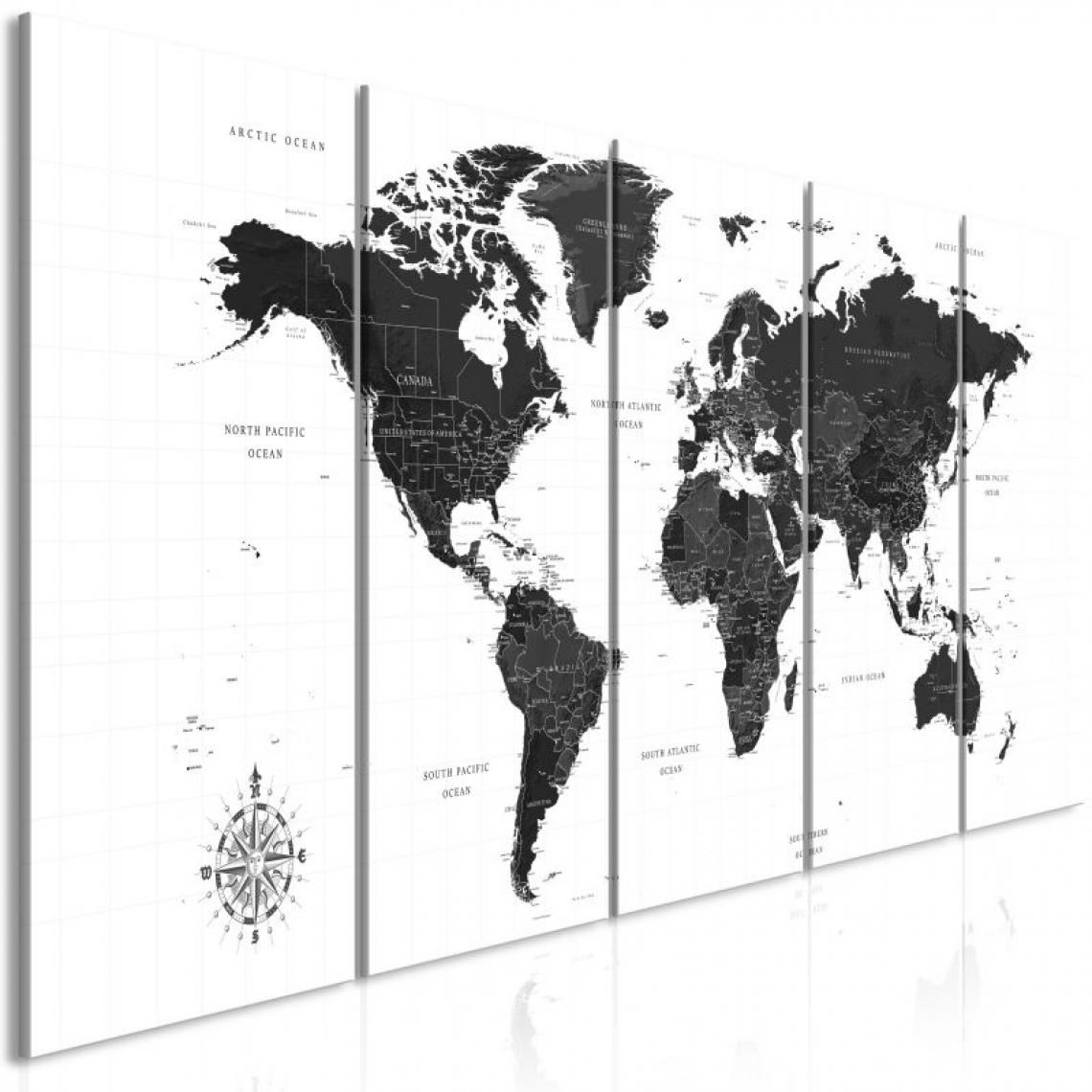 Artgeist - Tableau - Black and White Map (5 Parts) Narrow .Taille : 200x80 - Tableaux, peintures