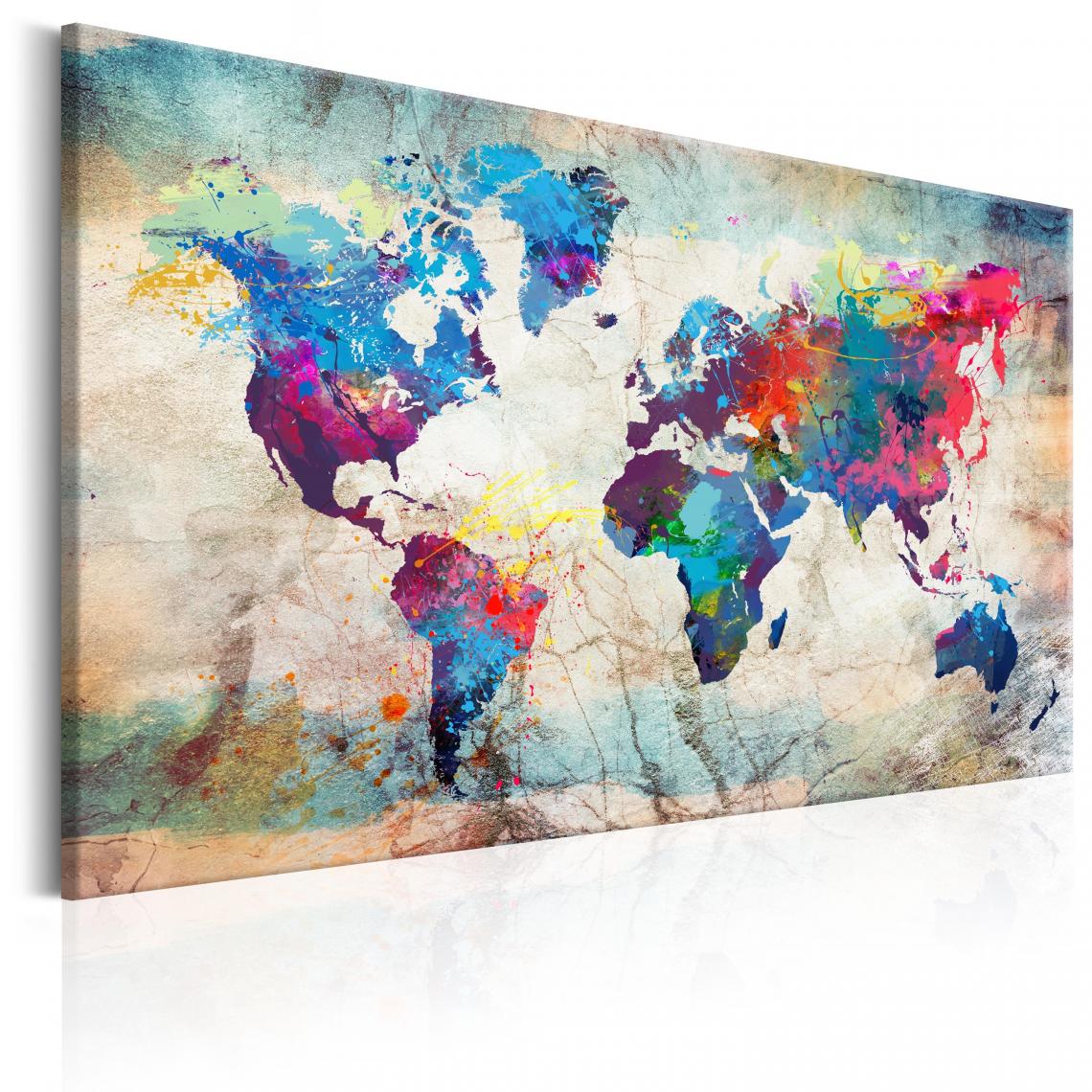 Decoshop26 - Tableau sur toile décoration murale image imprimée cadre en bois à suspendre Carte du monde : folie colorée 90x60 cm 11_0004581 - Tableaux, peintures