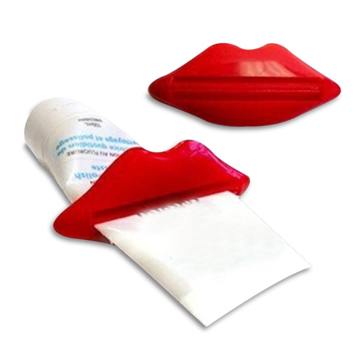 Totalcadeau - Presse-tube dentifrice en forme de lèvres rouge rose - Objets déco