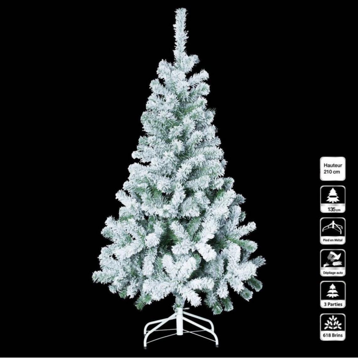 Jardideco - Sapin de Noël vert 210 cm floqué blanc - Sapin de Noël