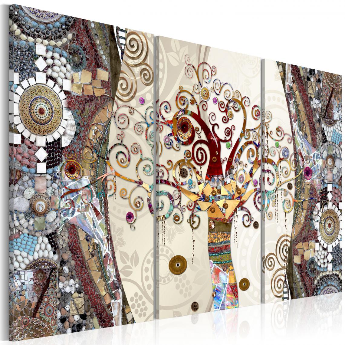 Decoshop26 - Tableau sur toile en 3 panneaux décoration murale image imprimée cadre en bois à suspendre Arbre à mosaïque 90x60 cm 11_0001807 - Tableaux, peintures