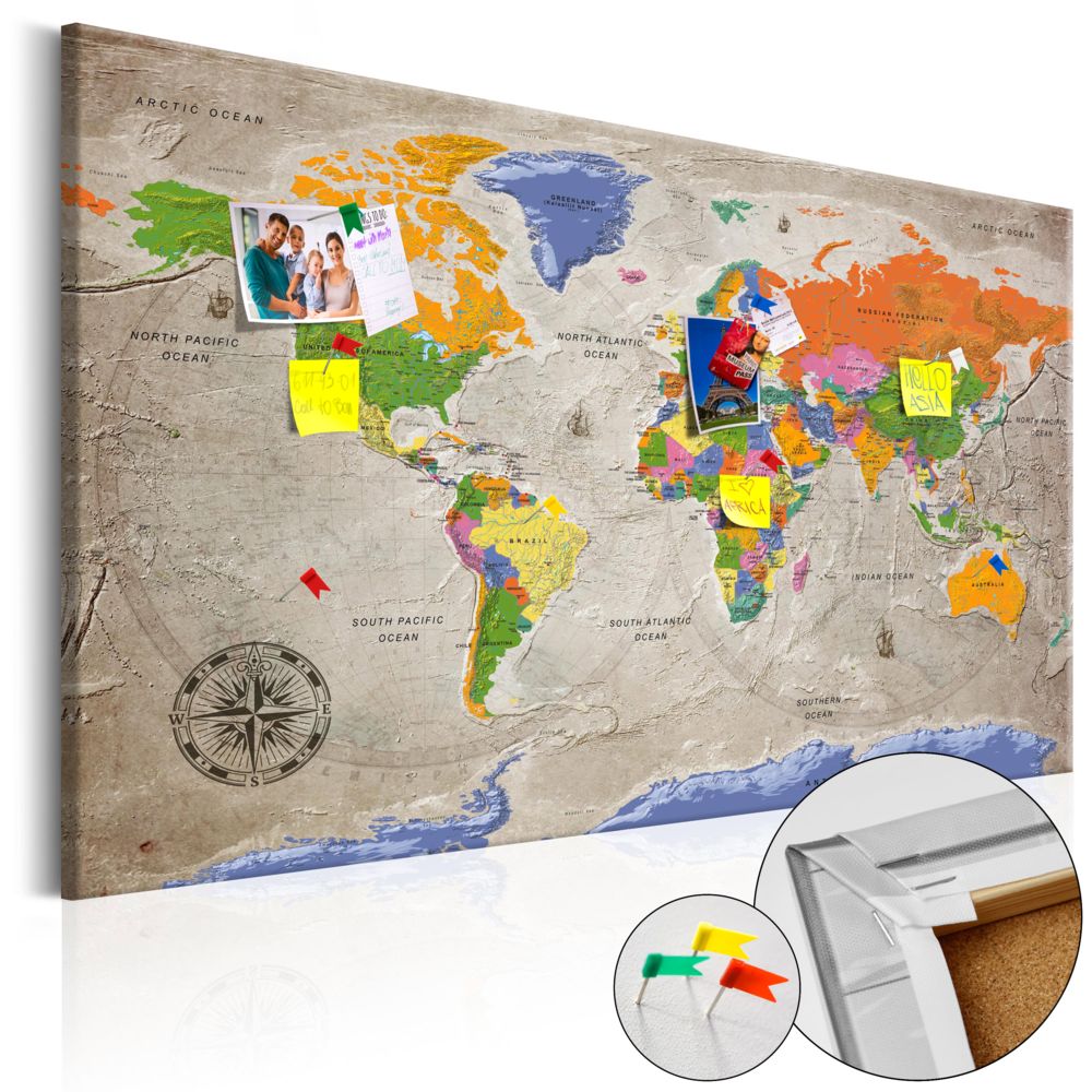 Bimago - Tableau en liège - World Map: Retro Style [Cork Map] - Décoration, image, art | - Tableaux, peintures