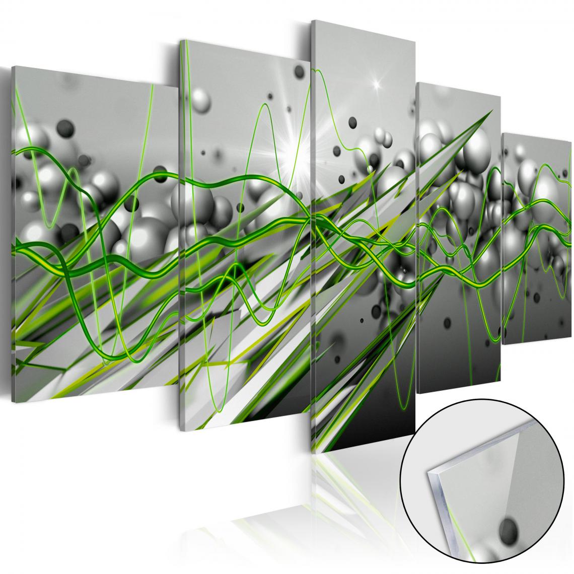 Decoshop26 - Tableaux en verre acrylique décoration murale motif Rythme vert en 5 panneaux 200x100 cm TVA110073 - Tableaux, peintures
