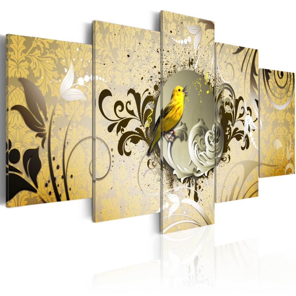 Artgeist - Tableau - Yellow bird singing 100x50 - Tableaux, peintures