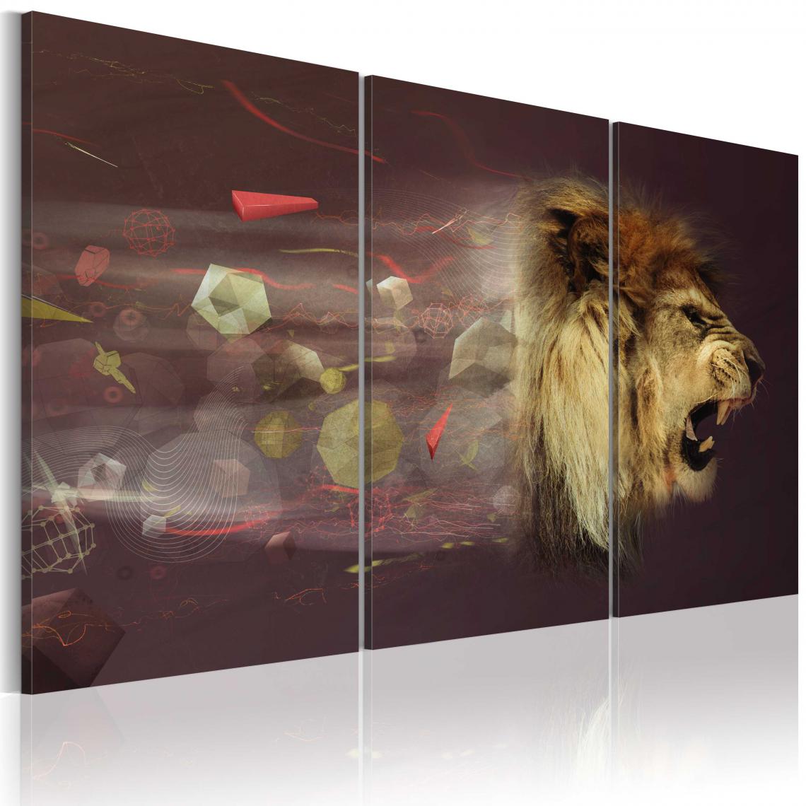 Decoshop26 - Tableau sur toile en 3 panneaux décoration murale image imprimée cadre en bois à suspendre lion (abstraction) 120x80 cm 11_0002208 - Tableaux, peintures