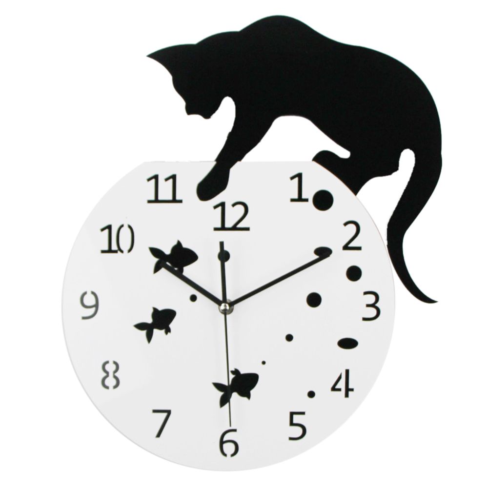 marque generique - 3d conception acrylique horloge murale chat et poisson horloge quartz montre chambre décor - Horloges, pendules
