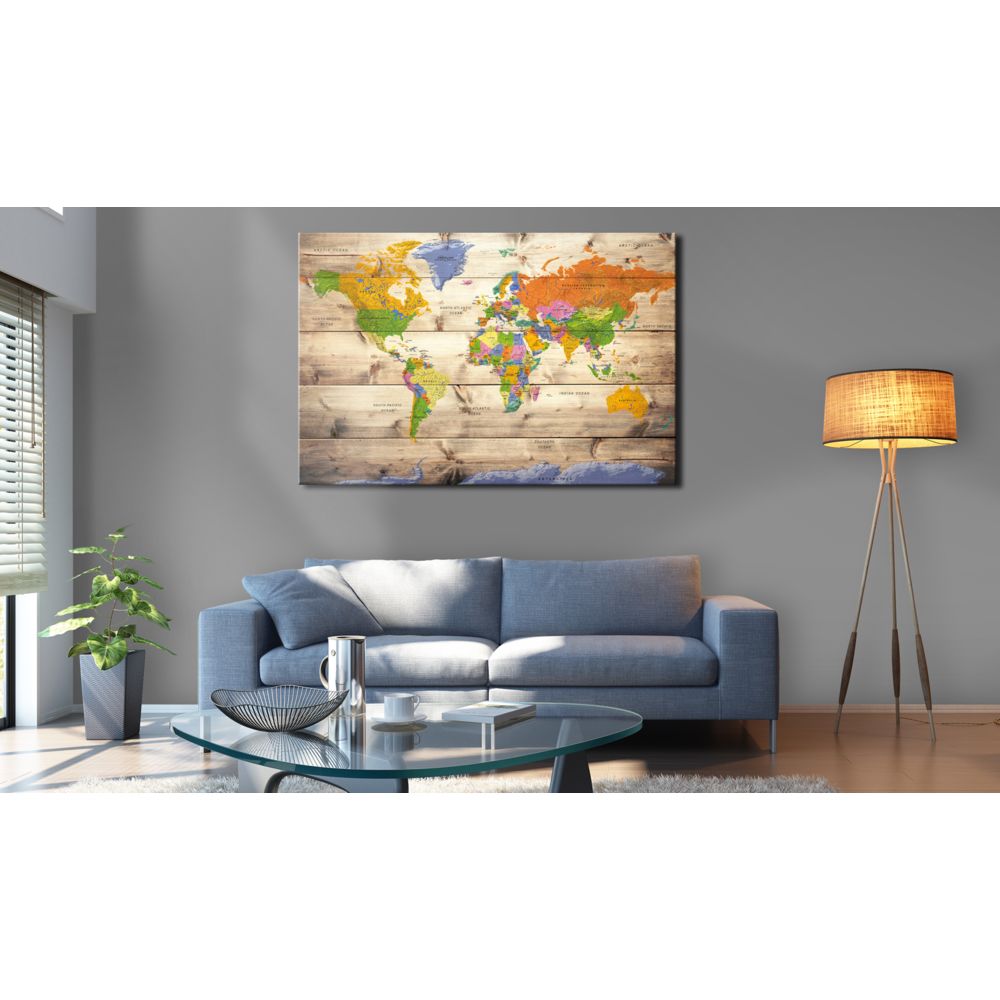 marque generique - 60x40 Tableau Cartes du monde Superbe Map on wood: Colourful Travels - Tableaux, peintures