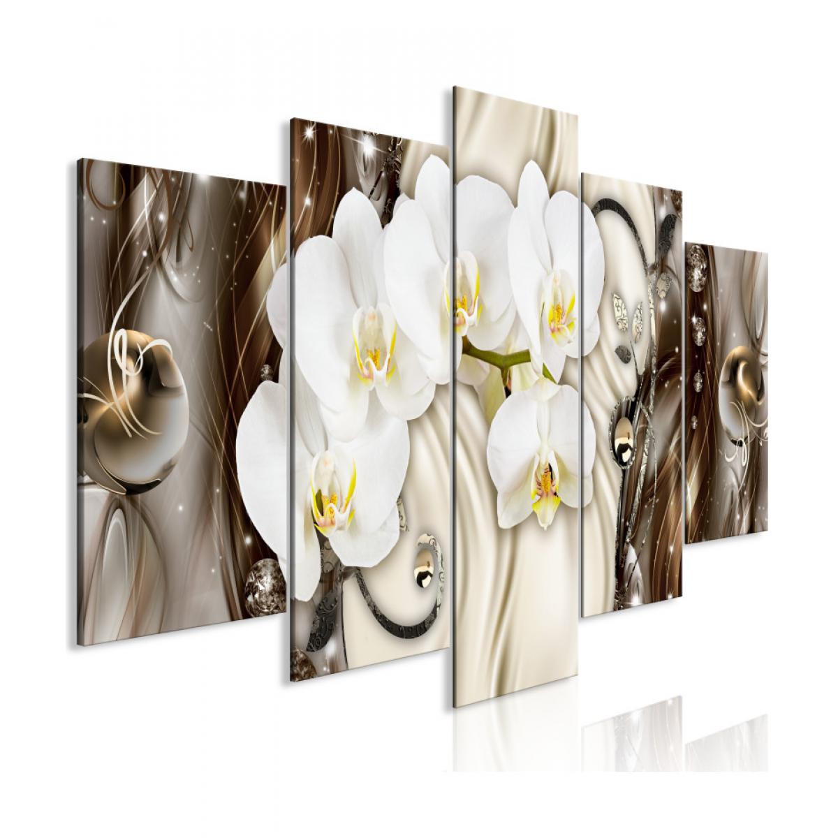 Artgeist - Tableau - Orchid Waterfall (5 Parts) Wide Brown 225x100 - Tableaux, peintures