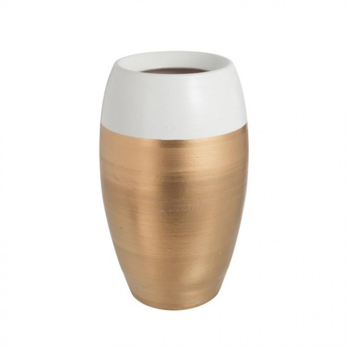 Paris Prix - Vase Design Bord Terre Cuite 30cm Blanc & Or - Vases
