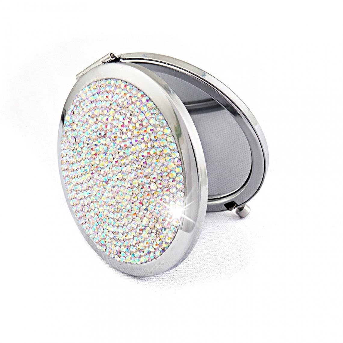 Wewoo - Mini miroir de maquillage rond portable petit format pliant en métal incrusté de diamants couleur blanche - Miroirs