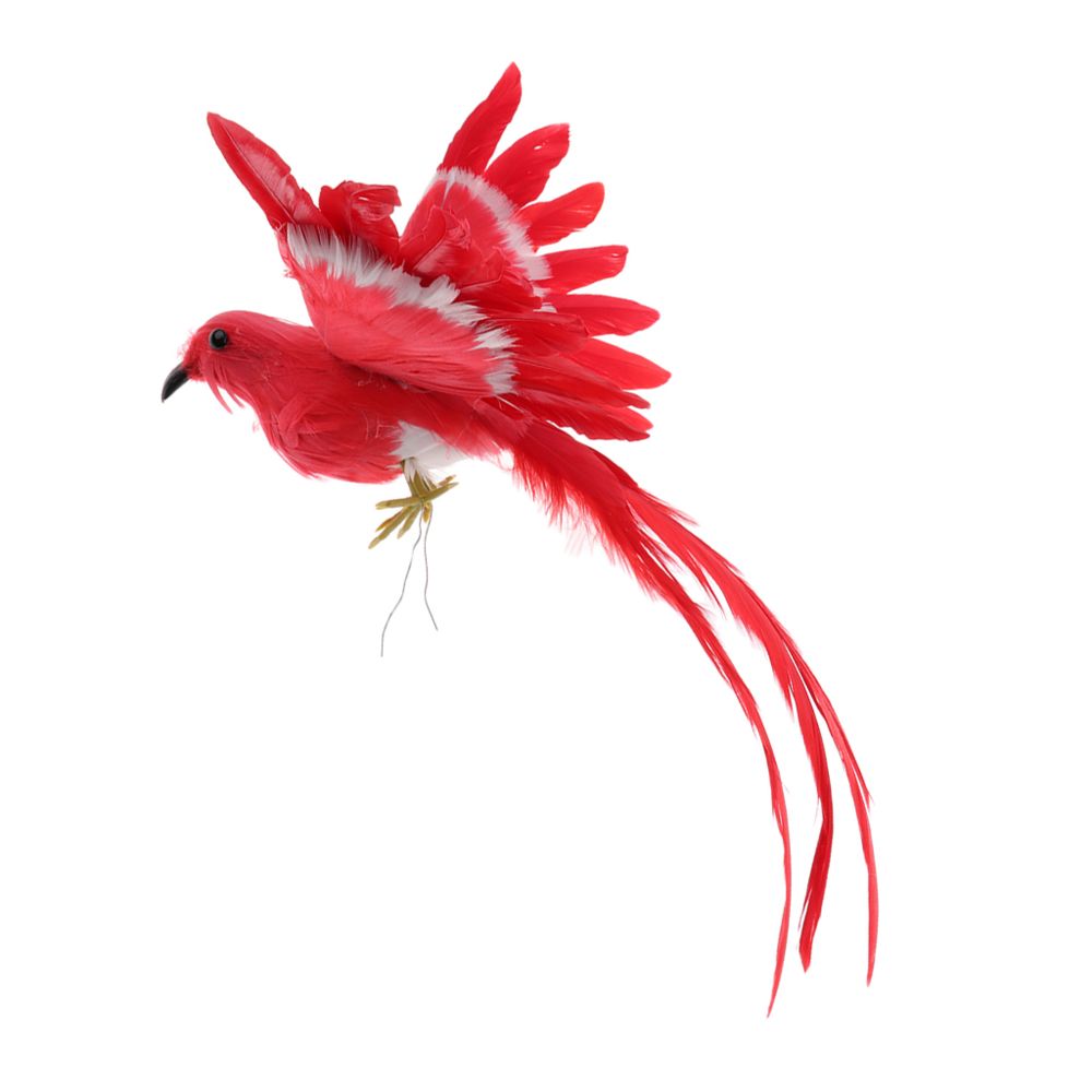 marque generique - oiseau artificiel à plumes réaliste jardin maison décor ornement rouge queue - Objets déco