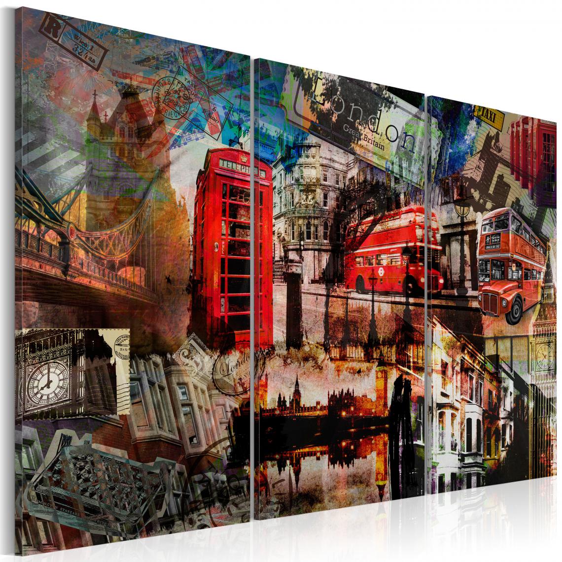 Decoshop26 - Tableau sur toile en 3 panneaux décoration murale image imprimée cadre en bois à suspendre Collage - Londres 120x80 cm 11_0007827 - Tableaux, peintures