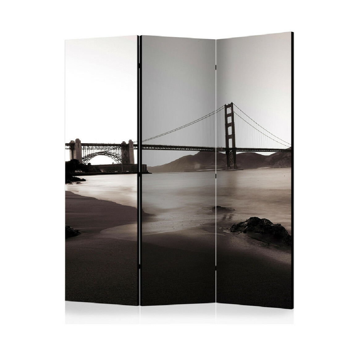 Artgeist - Paravent 3 volets - San Francisco: Golden Gate Bridge in black and white [Room Dividers] 135x172 - Paravents