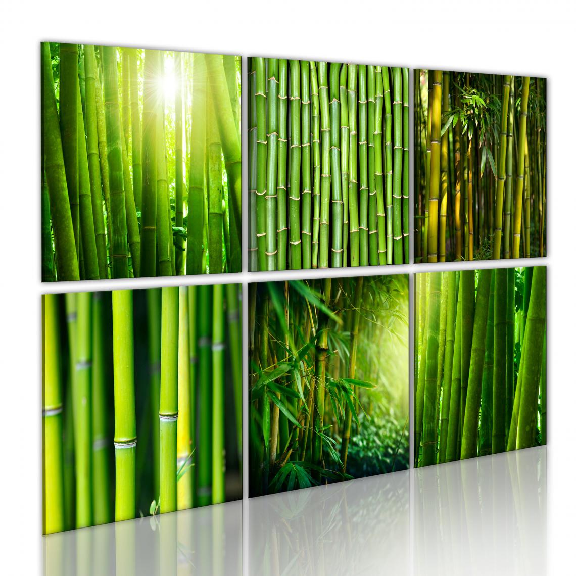 Decoshop26 - Tableau sur toile en 6 panneaux décoration murale image imprimée cadre en bois à suspendre Nombreux visages du bambou 60x40 cm 11_0008892 - Tableaux, peintures