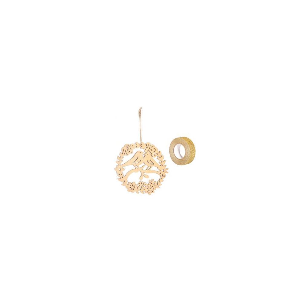 marque generique - Décor à suspendre bois Hirondelles 22 x 22 cm + masking tape doré à paillettes 5 m - Décorations de Noël