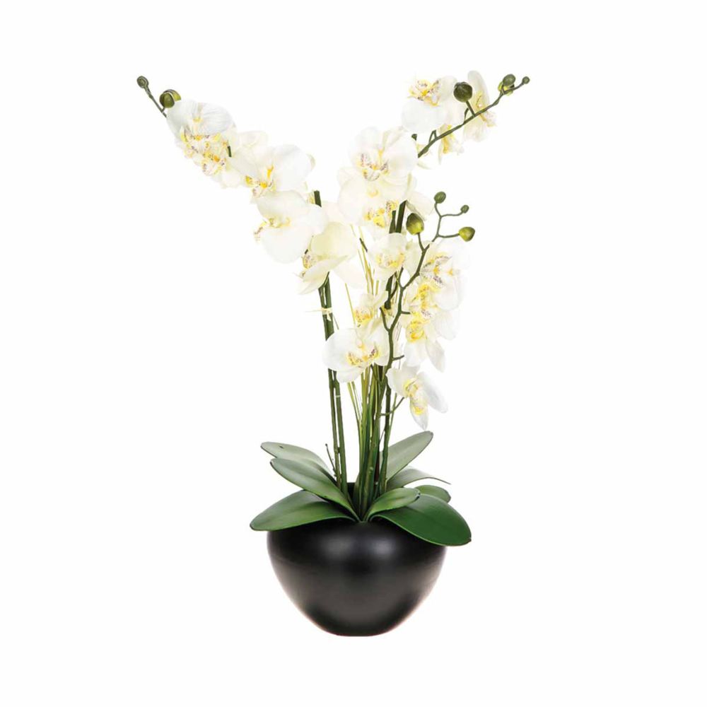 Atmosphera, Createur D'Interieur - Composition de fleurs artificielles Orchidée - H. 63 cm - Vase en céramique - Plantes et fleurs artificielles