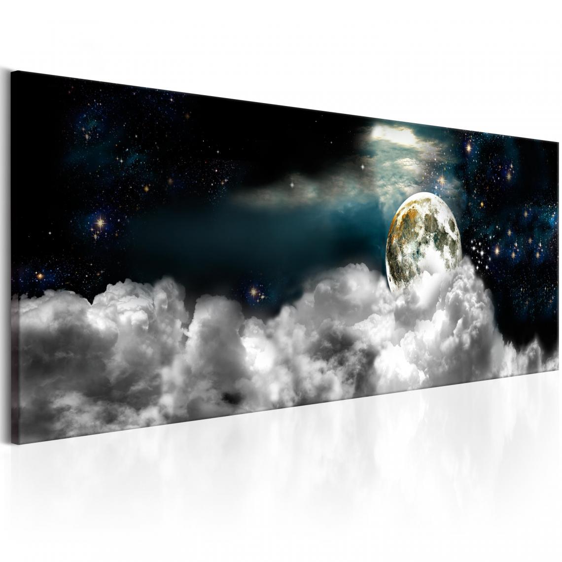 Decoshop26 - Tableau sur toile décoration murale image imprimée cadre en bois à suspendre Lune dans les nuages 135x45 cm 11_0007111 - Tableaux, peintures