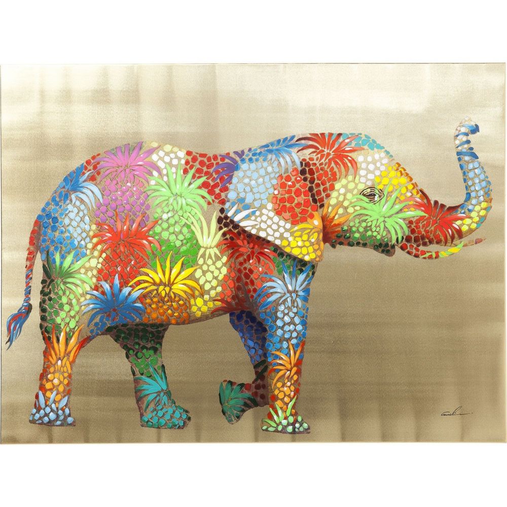 Karedesign - Tableau Touched éléphant fleurs 90x120cm Kare Design - Tableaux, peintures