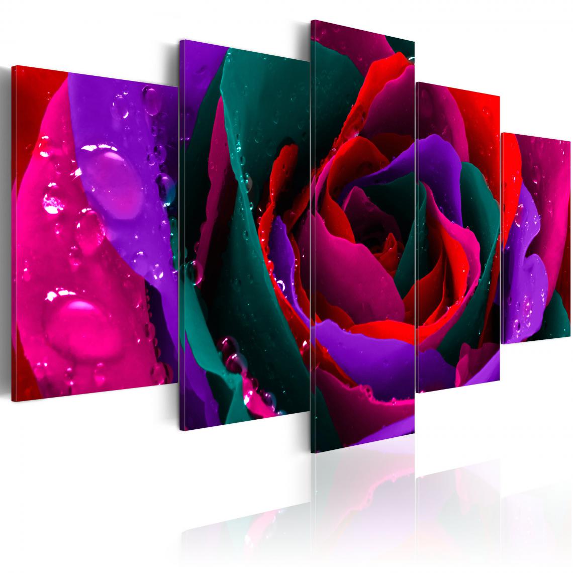 Decoshop26 - Tableau sur toile en 5 panneaux décoration murale image imprimée cadre en bois à suspendre Rose multicolore 200x100 cm 11_0005707 - Tableaux, peintures