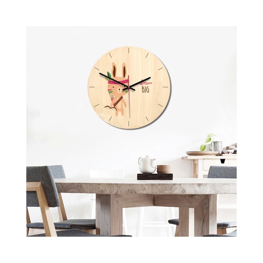 Wewoo - Horloge murale muette en bois de décoration chambre à coucher modèle lapin indien bureau à domicile, taille: 28cm - Horloges, pendules