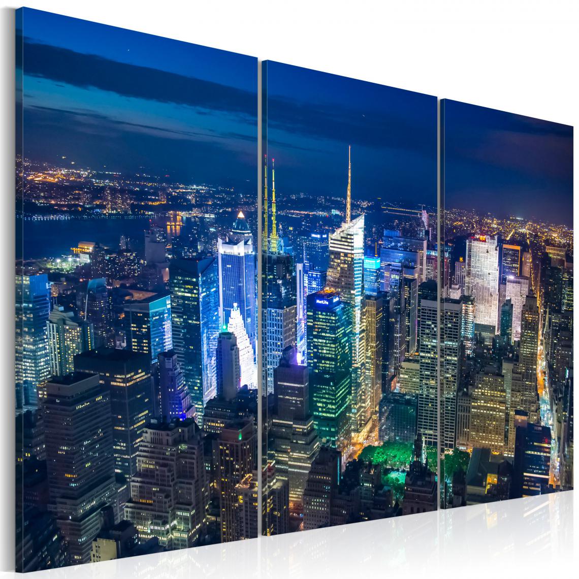 Decoshop26 - Tableau sur toile en 3 panneaux décoration murale image imprimée cadre en bois à suspendre Vue aérienne de la ville de New York 120x80 cm 11_0007893 - Tableaux, peintures