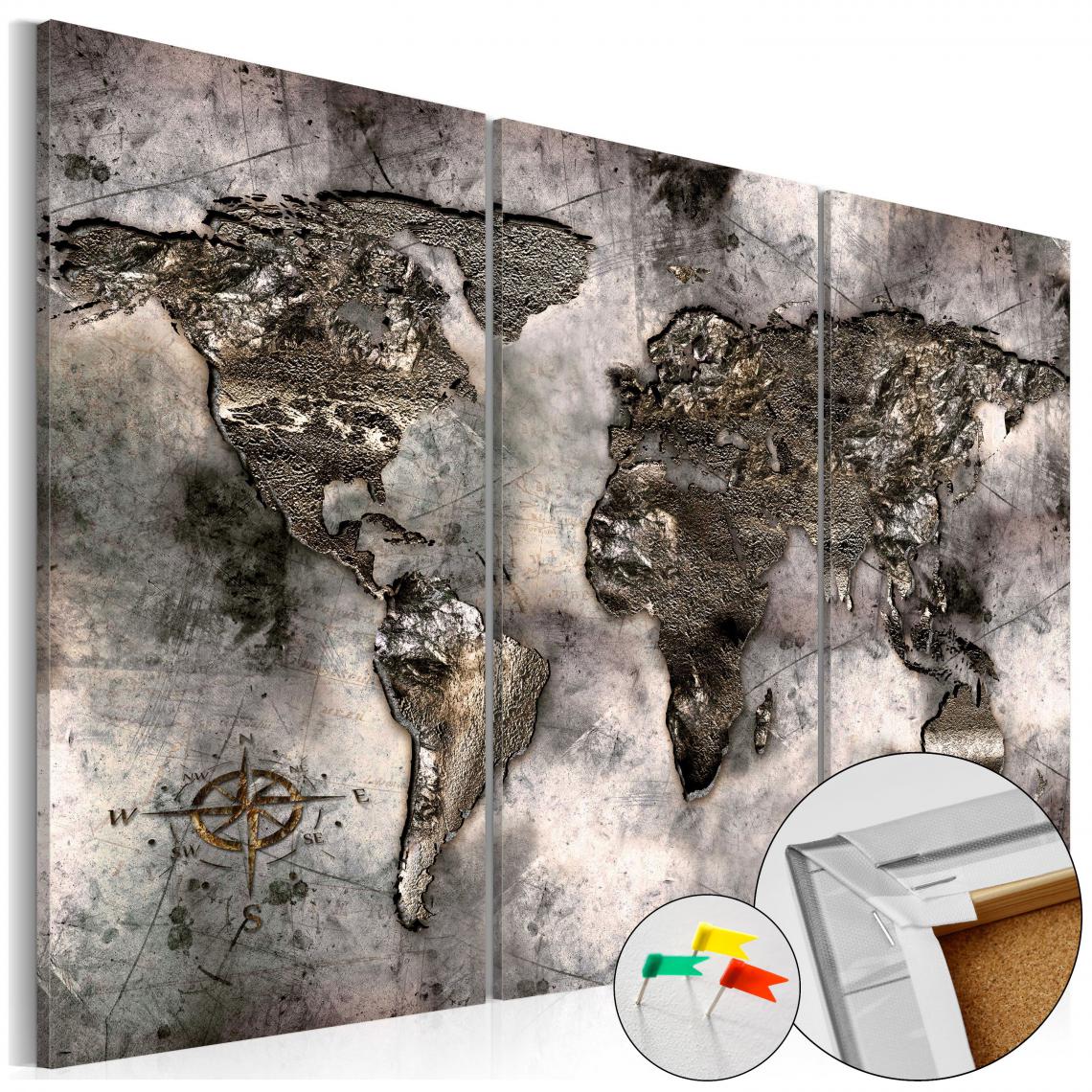 Decoshop26 - Tableau en liège toile image imprimée décoration murale cadre en bois à suspendre en trois panneaux - Carte opalescente 90x60 cm 11_0000157 - Tableaux, peintures