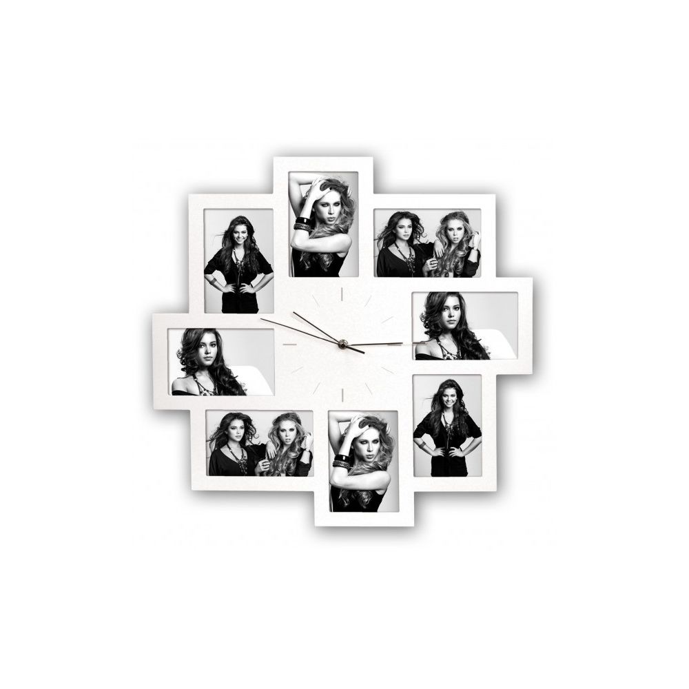 Zep - Horloge Murale BLANCHE avec 8 Photos Blanc 10 x 15 cm. - Horloges, pendules