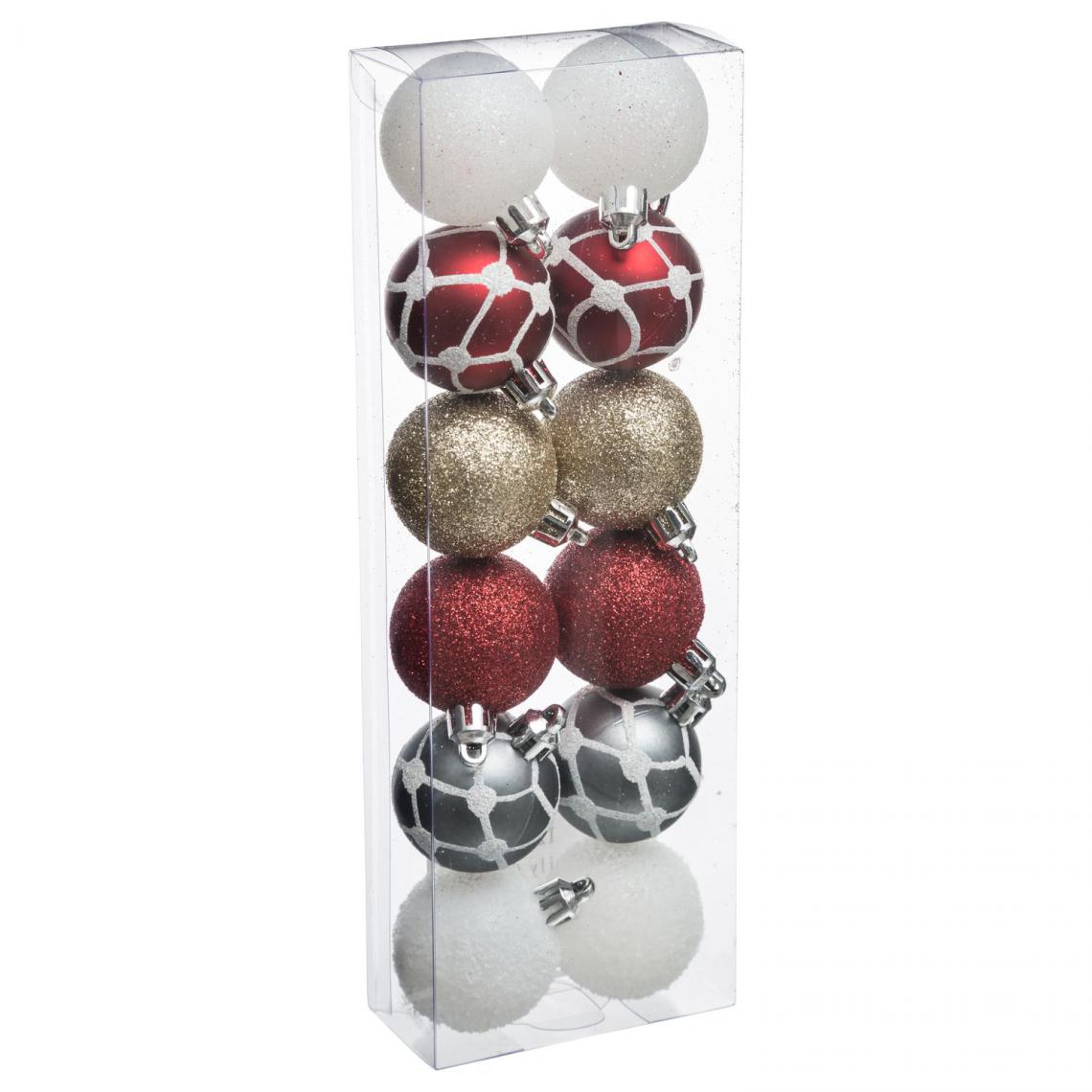 JJA - Kit de décorations pour sapin de noël - 12 Pièces - Rouge, blanc et argent - Décorations de Noël