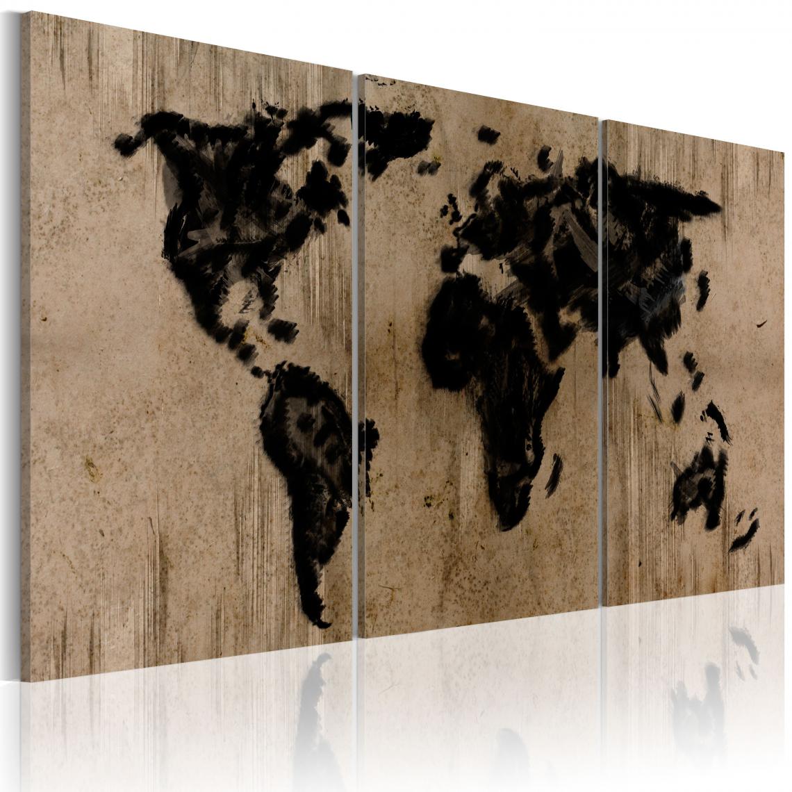 Decoshop26 - Tableau sur toile en 3 panneaux décoration murale image imprimée cadre en bois à suspendre Carte du monde en encre 60x30 cm 11_0003791 - Tableaux, peintures