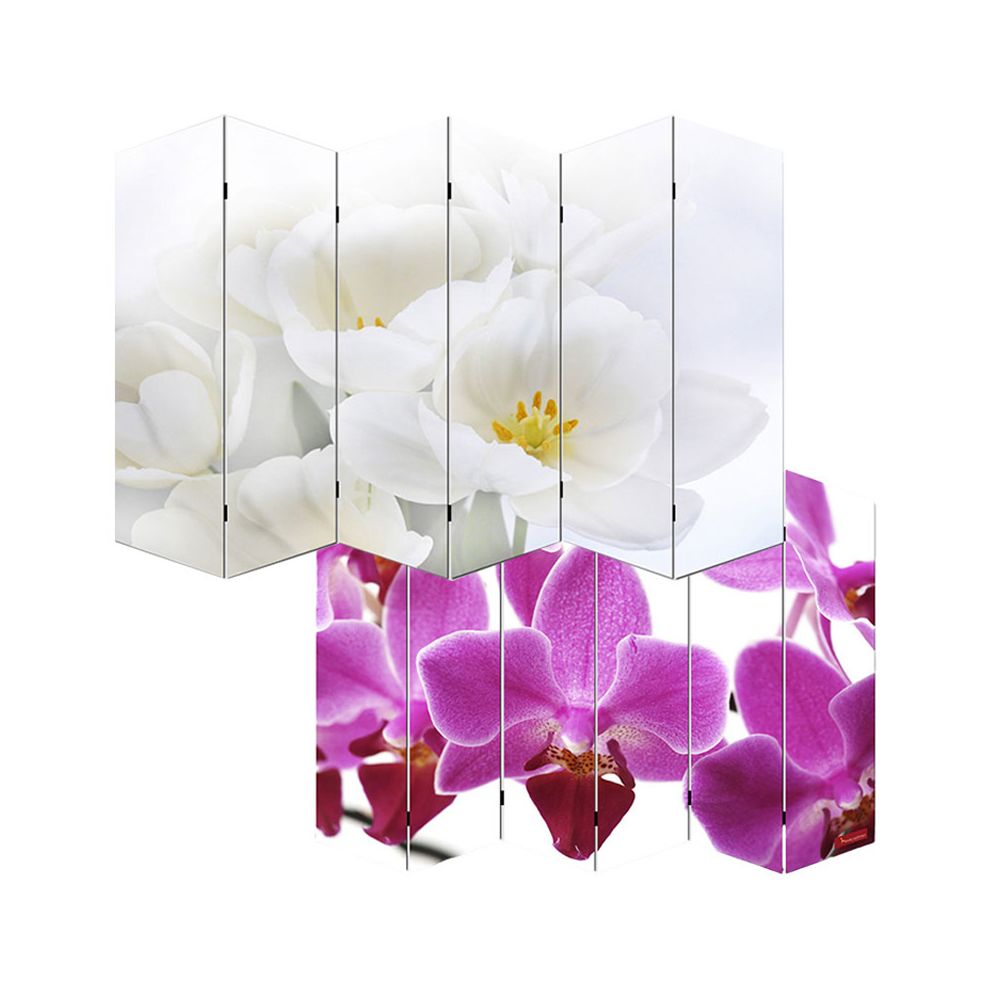 Pegane - Paravent espagnol Orchidée de 6 pans, Dim: H180 x L240 x P3 cm - Paravents