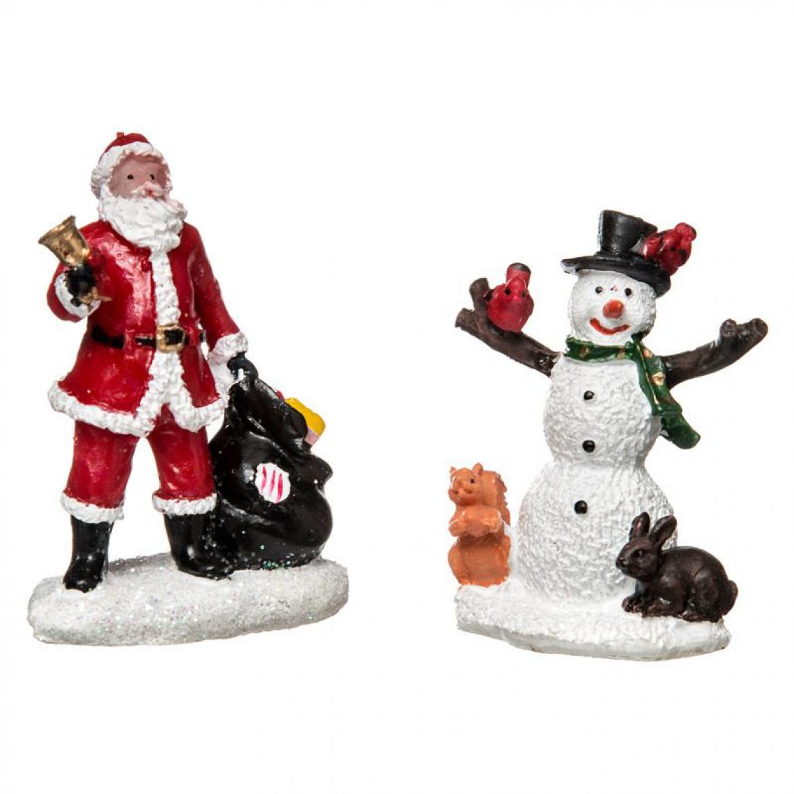 Pp No Name - Lot de 2 Santons Père Noël & Bonhomme de Neige 6cm Blanc - Décorations de Noël