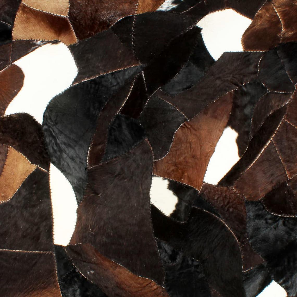 Icaverne - Icaverne - Petits tapis ligne Tapis poil Cuir véritable Patchwork 160x230cm Noir/Blanc/Marron - Tapis
