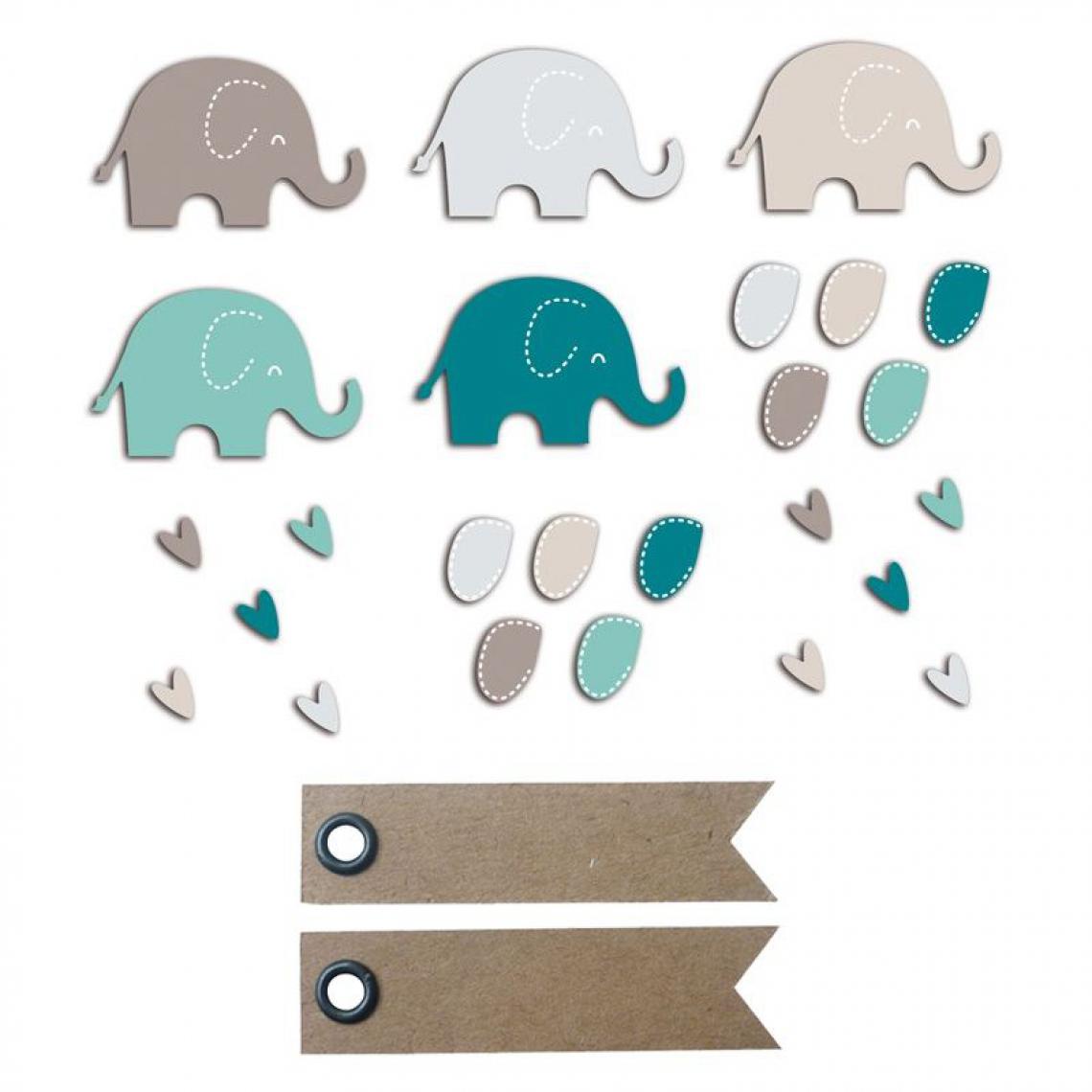 Sans Marque - 20 formes découpées éléphants bleu taupe + 20 étiquettes kraft Fanion - Décorations de Noël