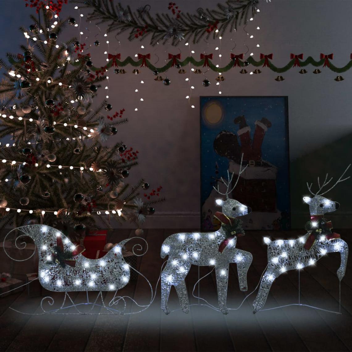 Wottes - Renne et traîneau de décoration de Noël 60LED Extérieur Argenté - Décorations de Noël