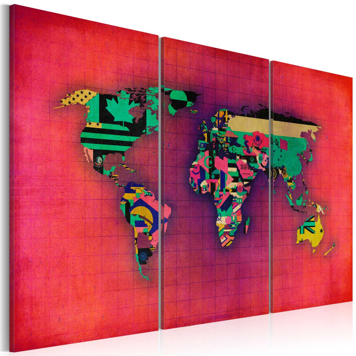 Decoshop26 - Tableau sur toile en 3 panneaux décoration murale image imprimée cadre en bois à suspendre Le monde est à moi - triptyque 120x80 cm 11_0003909 - Tableaux, peintures
