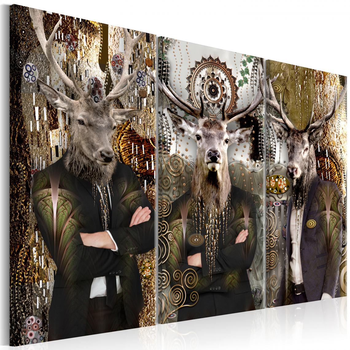 Decoshop26 - Tableau sur toile en 3 panneaux décoration murale image imprimée cadre en bois à suspendre Trio d'Animaux (3 Parties) Marron 90x60 cm 11_0001393 - Tableaux, peintures