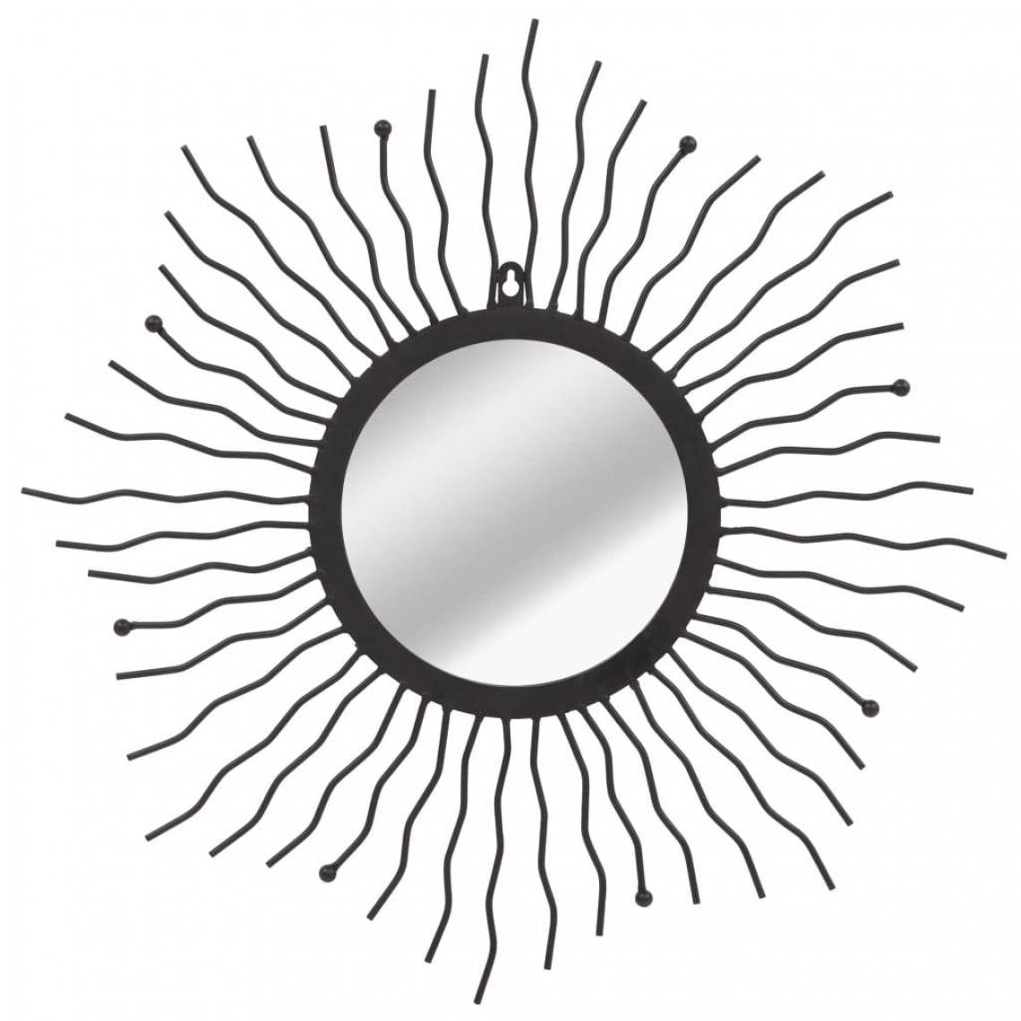 Decoshop26 - Miroir mural forme soleil 60 cm acier noir DEC022708 - Miroirs