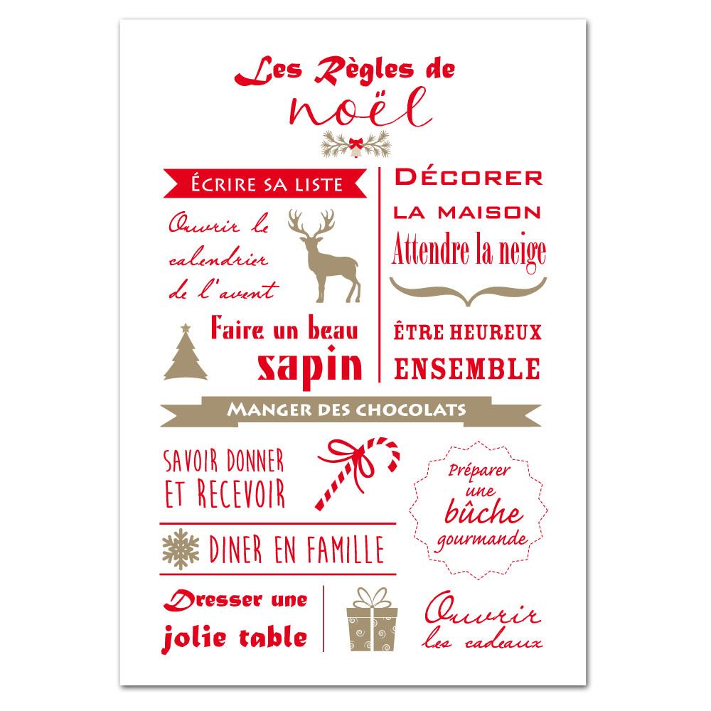 Adzif Biz - Poster Les Règles De Noël - Dimensions 70 x 100 cm - Papier Brillant - Affiches, posters